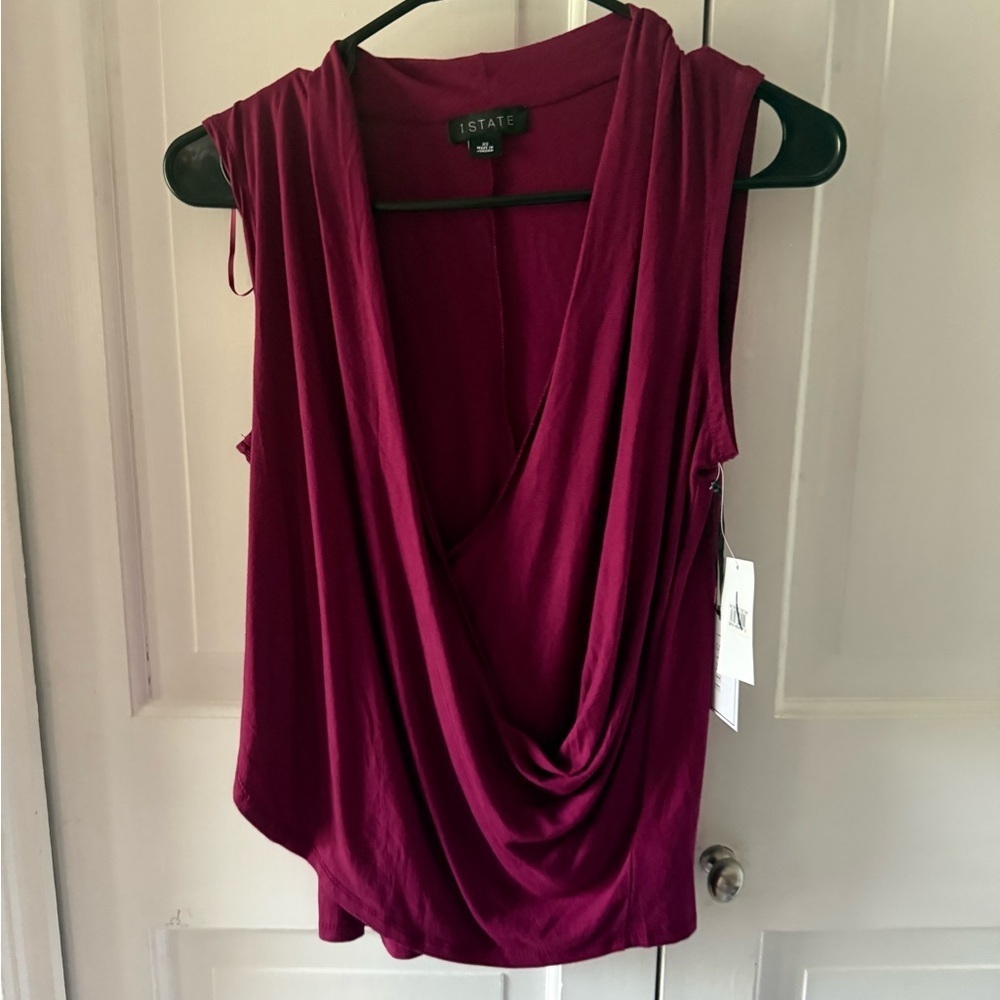 NWT 1 State Women's Deep burgundy Draped Blouse